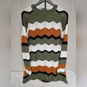 🔴Chevron Patterned Sweater - Green, Orange, White, Black